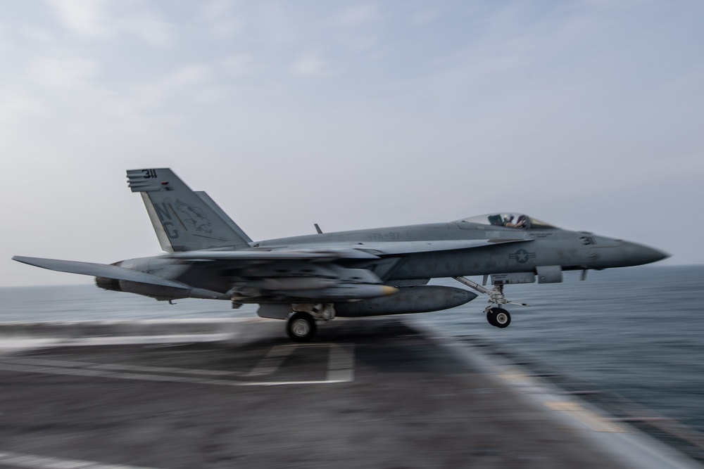 The aircraft carrier USS John C. Stennis (CVN 74) conducts flight operations