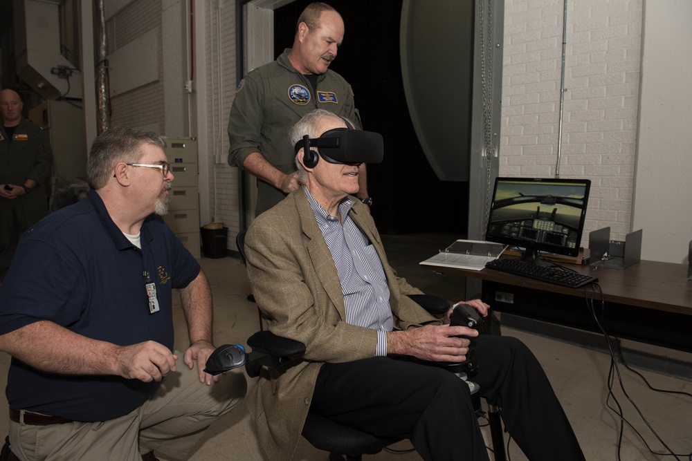 Secretary of the Navy tests virtual reality microsimulator at NAS Kingsville