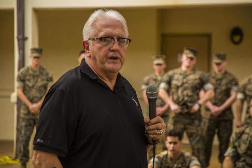 Dean Doglas Smith talks with U.S. Marines in 2/3