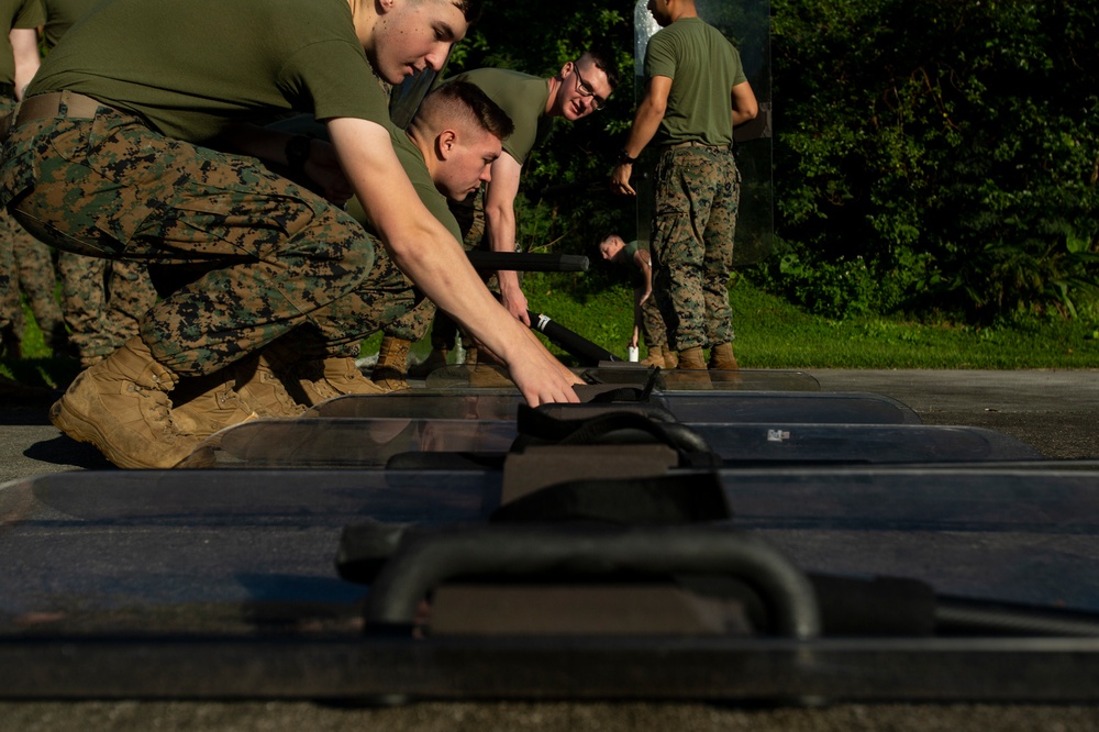 U.S. Marines practice crowd control techniques