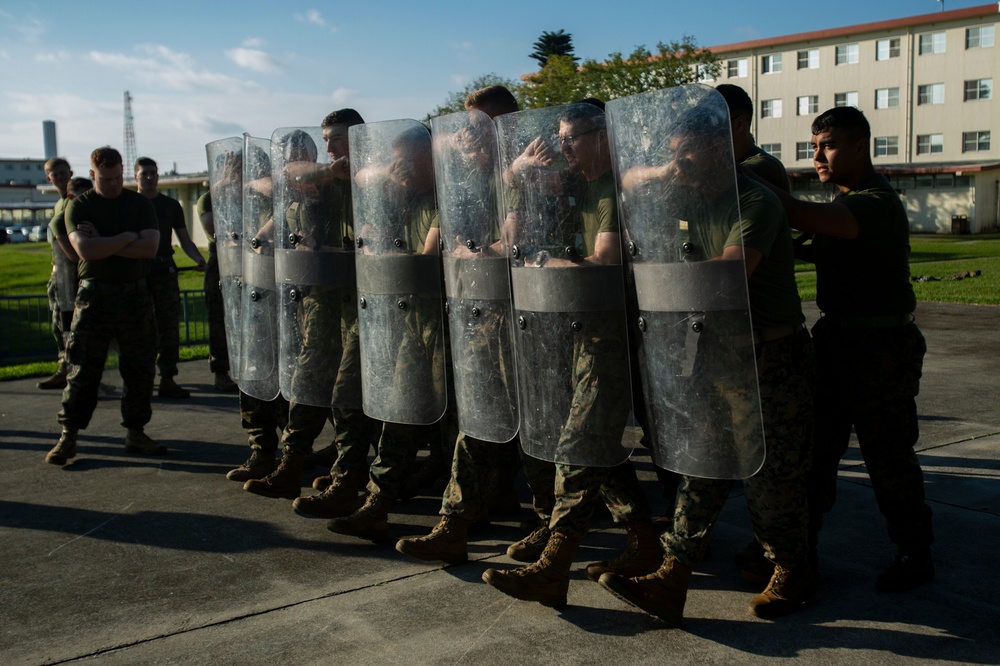 U.S. Marines practice crowd control techniques