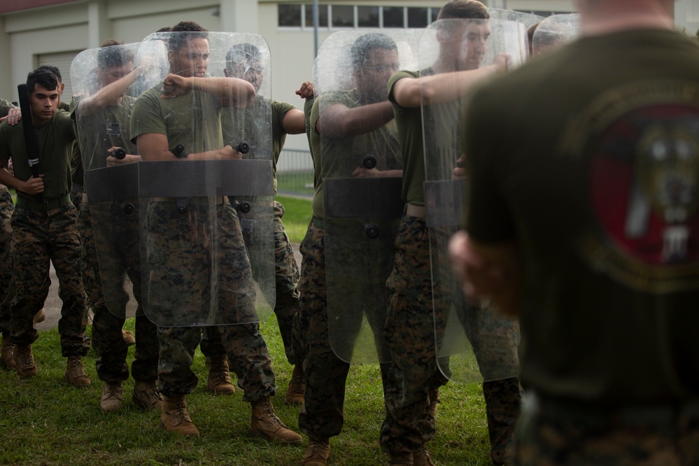 U.S. Marines practice crowd control techniques