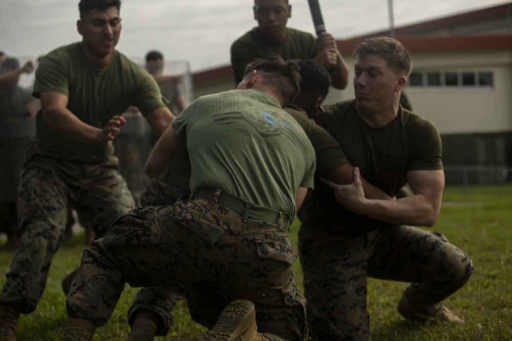 U.S. Marines practice crowd control techniques