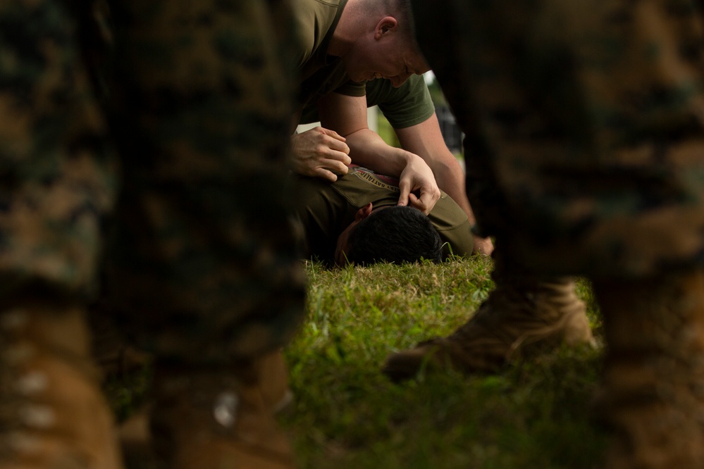 U.S. Marines practice crowd control techniques