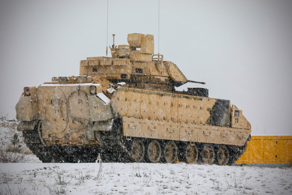 91st Brigade Engineer Battalion Bradley’s Train in the Snow of Grafenwoehr, Germany