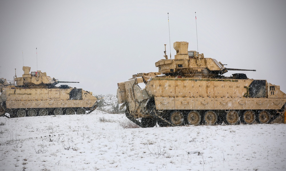 91st Brigade Engineer Battalion Bradley’s Train in the Snow of Grafenwoehr, Germany