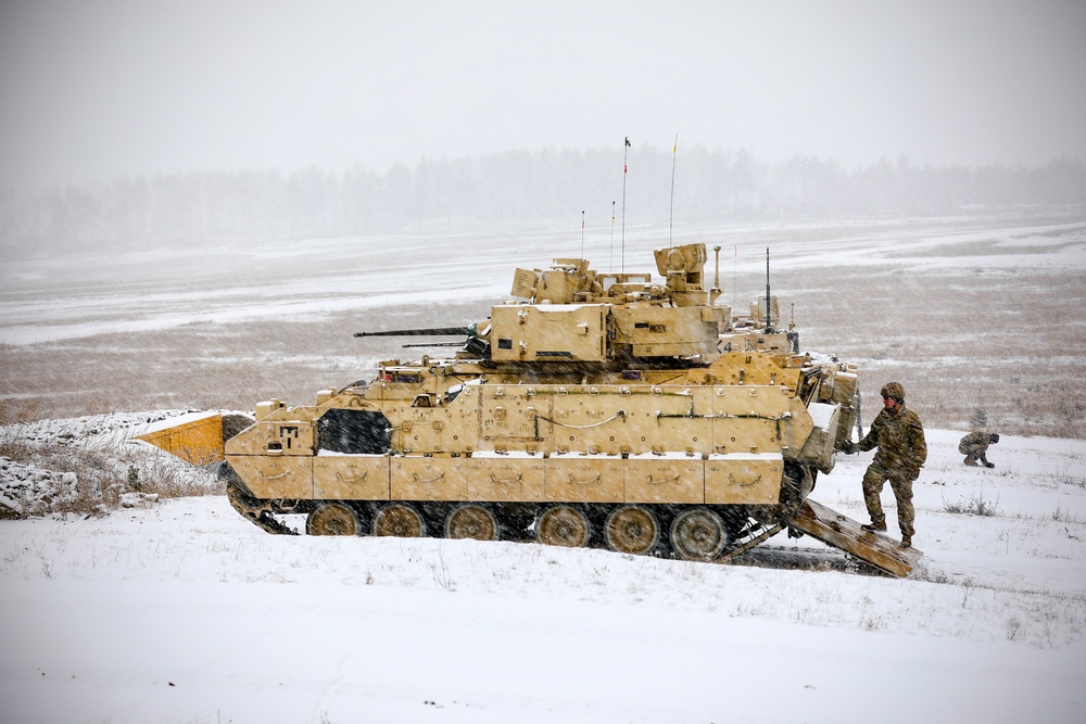 91st Brigade Engineer Battalion Bradley’s Train in the Snow of Grafenwoehr, Germany