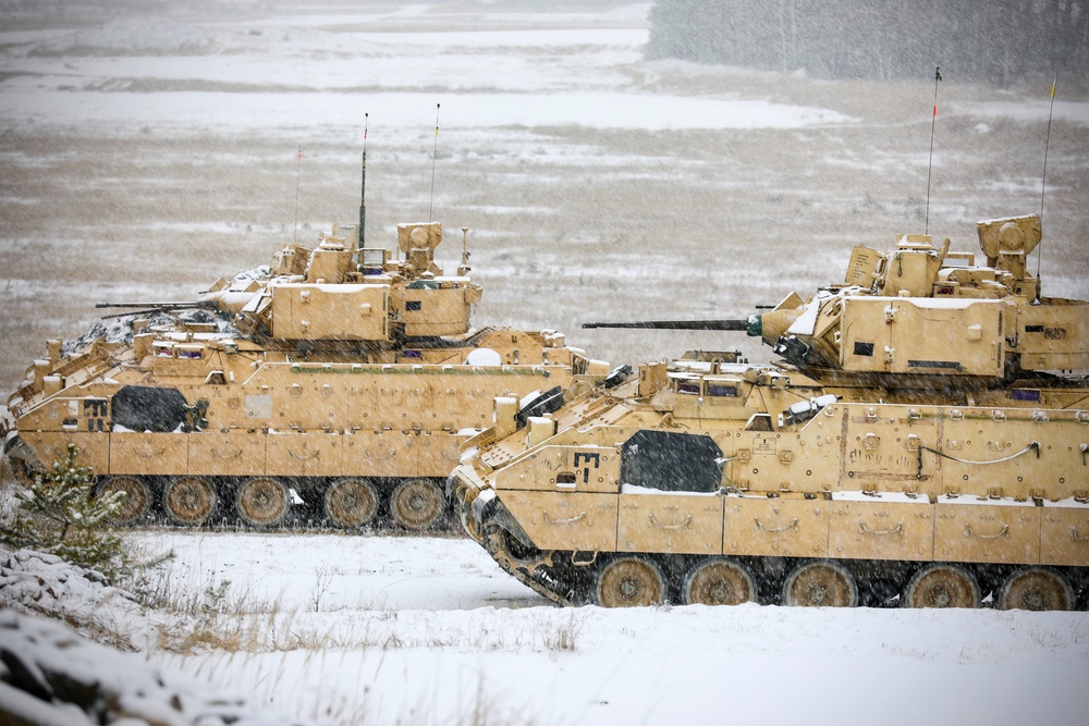 91st Brigade Engineer Battalion Bradley’s Train in the Snow of Grafenwoehr, Germany