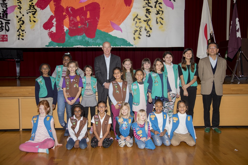 Girl Scouts write in the new year with Kakizome