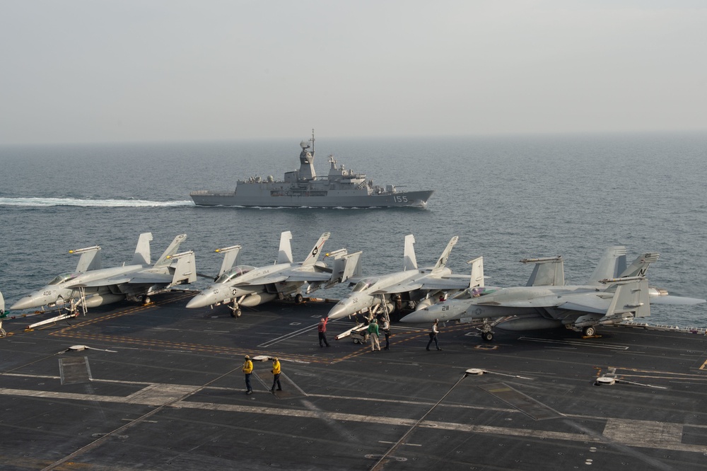 The John C. Stennis Strike Group, France’s Marine Nationale, United Kingdom’s Royal Navy and the Royal Australian Navy conduct exercise Intrepid Sentinel