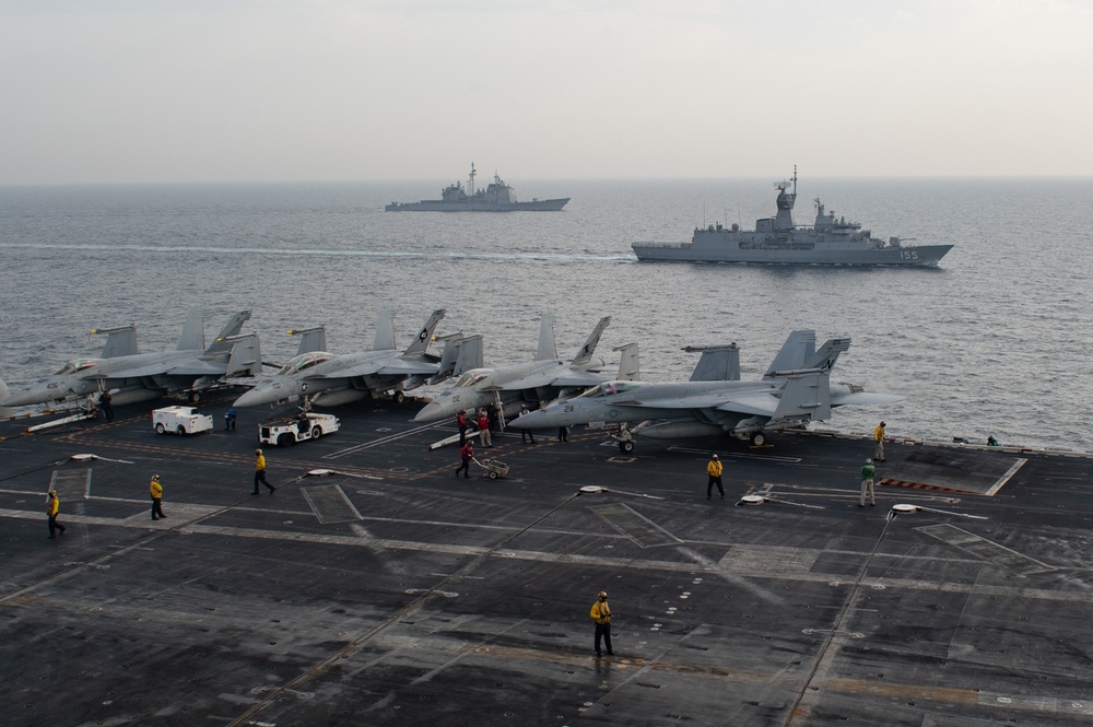 The John C. Stennis Strike Group, France’s Marine Nationale, United Kingdom’s Royal Navy and the Royal Australian Navy conduct exercise Intrepid Sentinel