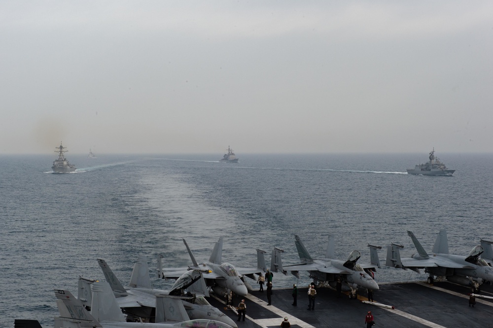 The John C. Stennis Strike Group, France’s Marine Nationale, United Kingdom’s Royal Navy and the Royal Australian Navy conduct exercise Intrepid Sentinel