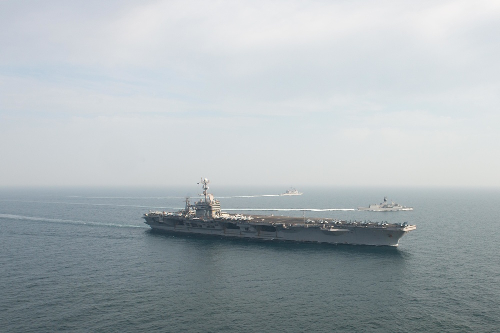 The John C. Stennis Strike Group, France's Marine Nationale, United Kingdom's Royal Navy and the Royal Australian Navy conduct exercise Inrepid Sentinel