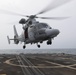 A Panther anti-submarine helicopter, assigned to France’s Marine Nationale air defense destroyer FS Cassard, takes off from the flight deck of USS Spruance