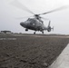 A Panther anti-submarine helicopter, assigned to France’s Marine Nationale air defense destroyer FS Cassard (D 614), lands on the flight deck of the guided-missile destroyer USS Spruance