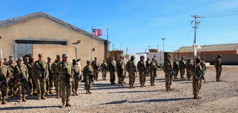 Task Force Cavalier is awarded the 329th Regional Support Group Shoulder Sleeve Insignia-Former Wartime Service, during Patch Ceremony