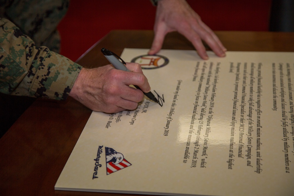 MCIPAC Commanding General signs Military Saves Month Proclamation