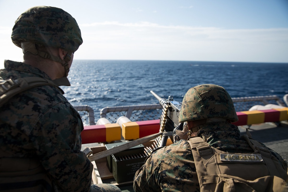 31st MEU Marines, Wasp ARG Sailors rehearse ship defense at sea