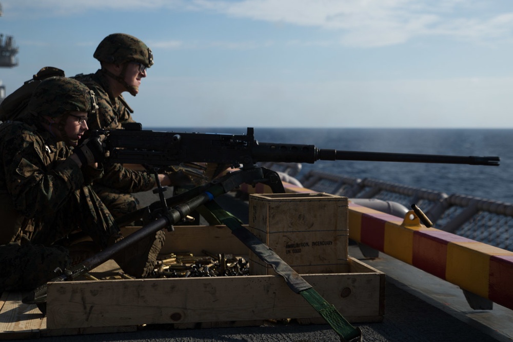 31st MEU Marines, Wasp ARG Sailors rehearse ship defense at sea