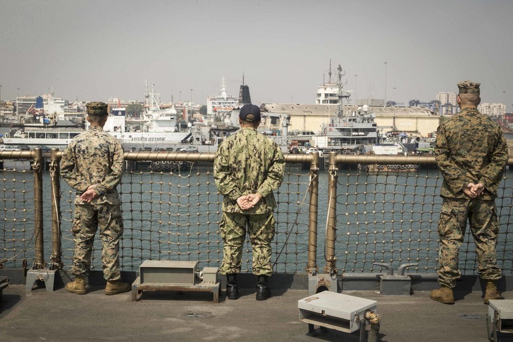 USS Rushmore pulls into Chennai