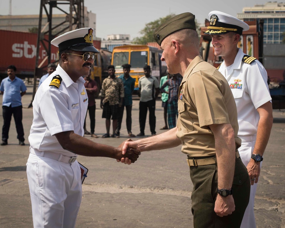 USS Rushmore pulls into Chennai