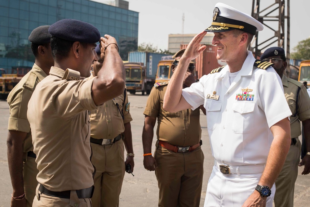 USS Rushmore pulls into Chennai