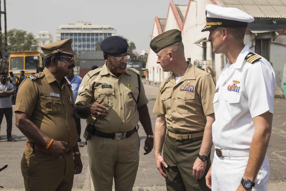 USS Rushmore pulls into Chennai