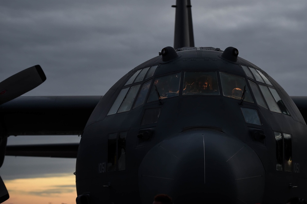 An AC-130W Stinger II arrives at Naval Air Station North Island