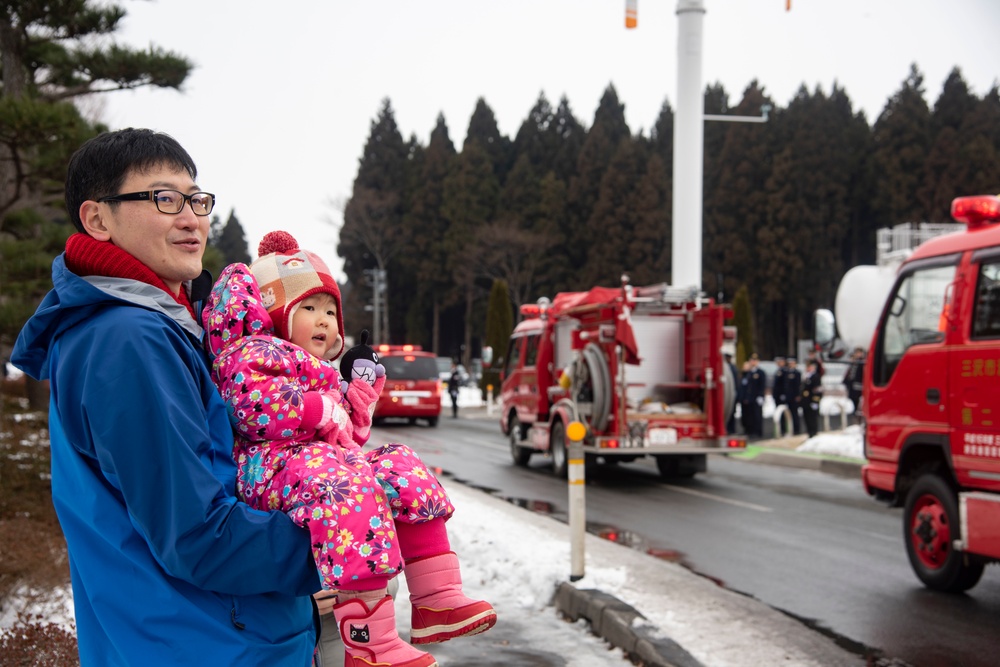 Fire trucks and families