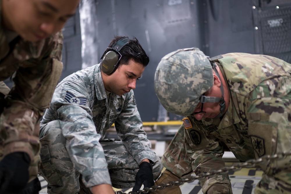 55th APS Airman Secures Humvee