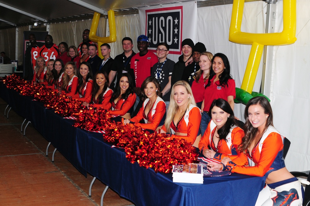 Ironhorse meet Broncos; USO Hosts Denver Broncos and 1st Cav Soldiers at Camp Aachen Germany