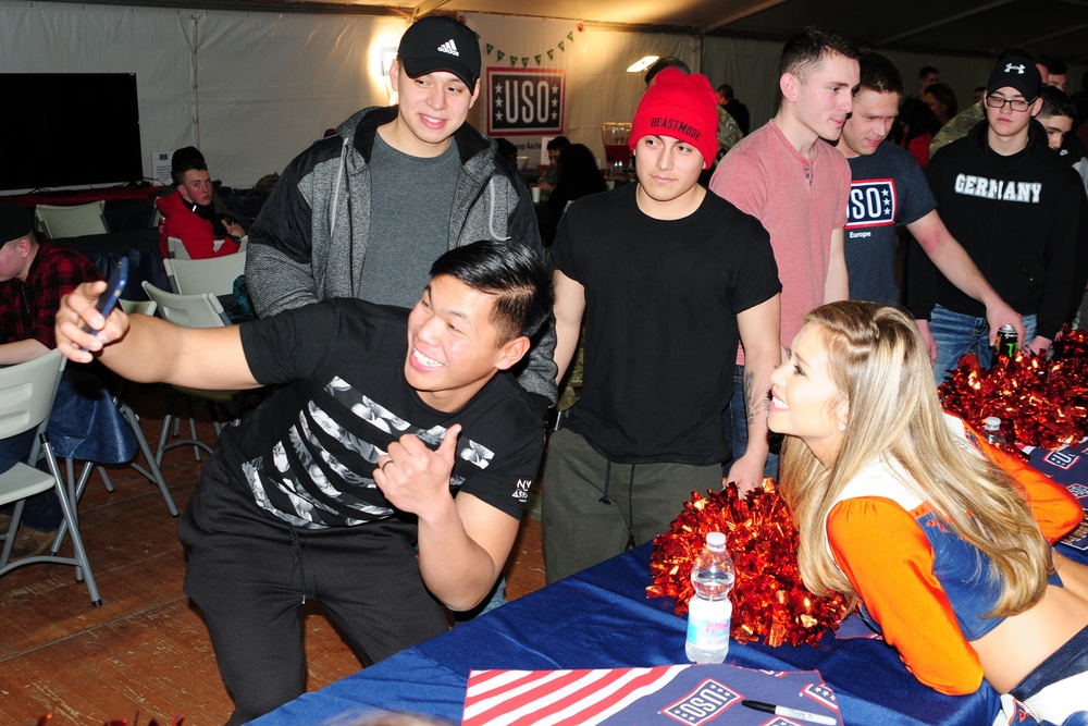 Ironhorse meet Broncos; USO Hosts Denver Broncos and 1st Cav Soldiers at Camp Aachen Germany