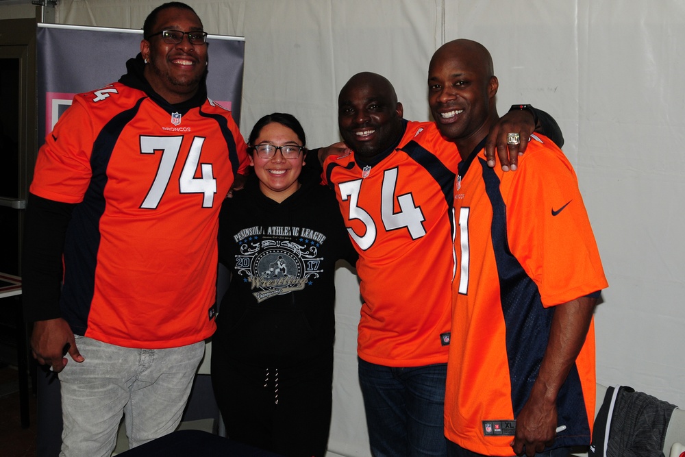 Ironhorse meet Broncos; USO Hosts Denver Broncos and 1st Cav Soldiers at Camp Aachen Germany