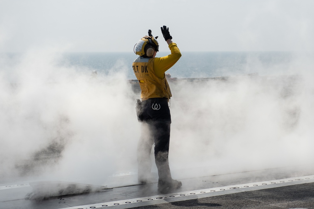 The aircraft carrier USS John C. Stennis (CVN 74) conducts flight operations