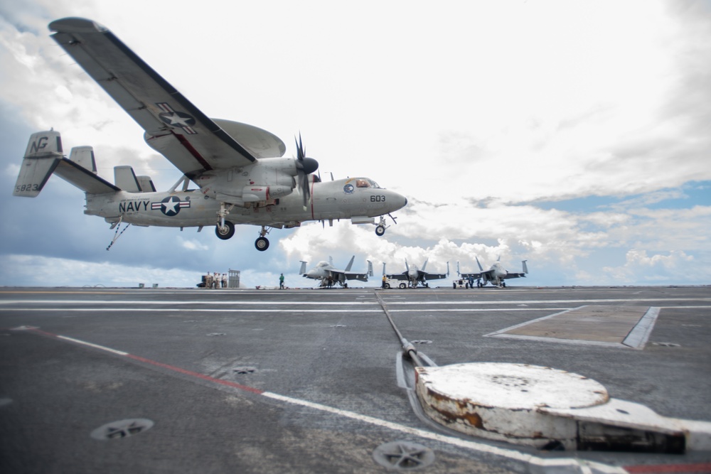 The aircraft carrier USS John C. Stennis (CVN 74) conducts flight operations