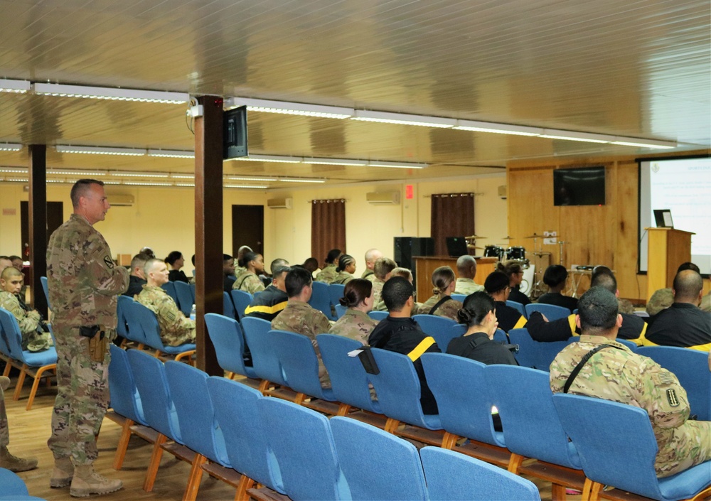 Task Force Cavalier Headquarters and Headquarters Company Commander conducts Safety Stand-Down Briefing at Camp Taji, Iraq
