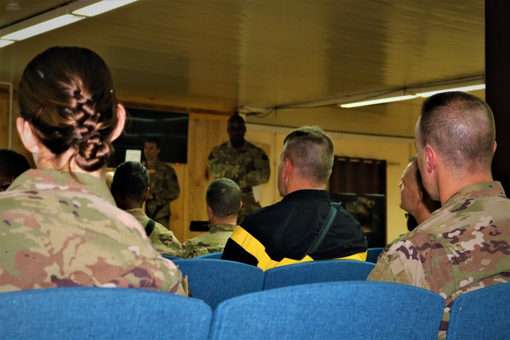 Task Force Cavalier Headquarters and Headquarters Company Commander conducts Safety Stand-Down Briefing at Camp Taji, Iraq