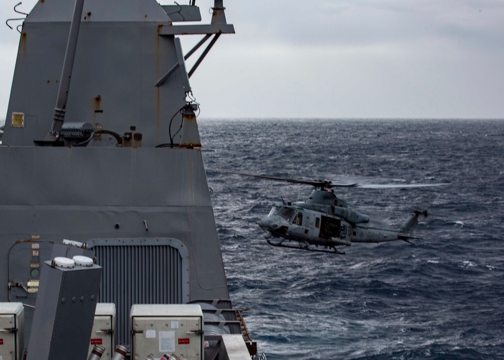 USS Arlington Commanding Officer, Marines take flight in Hueys and Cobras