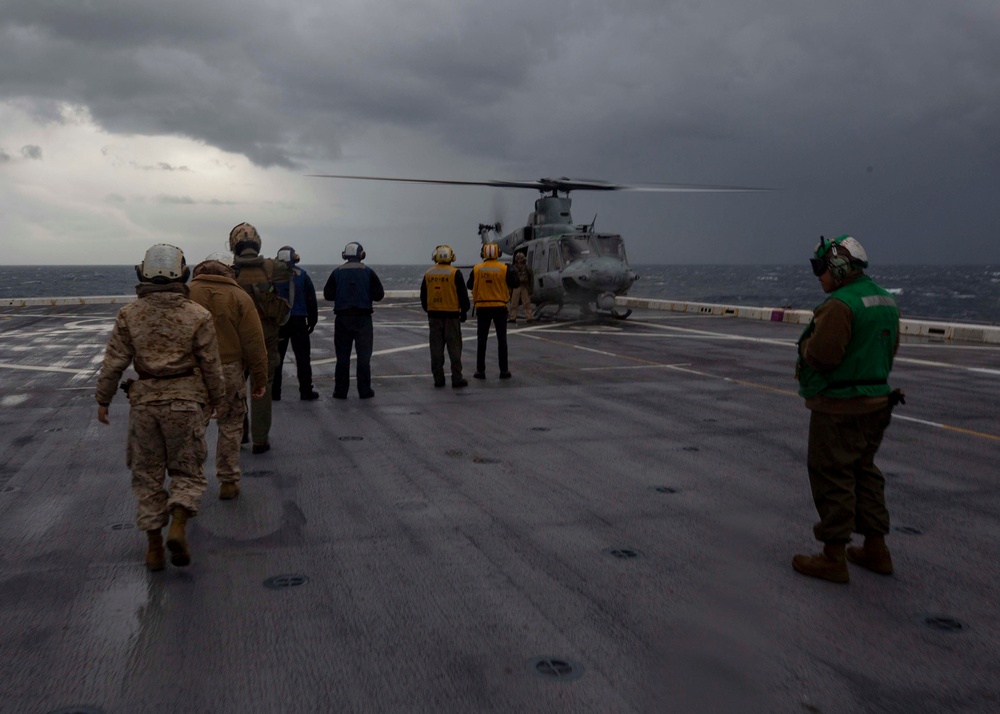 USS Arlington Commanding Officer, Marines take flight in Hueys and Cobras