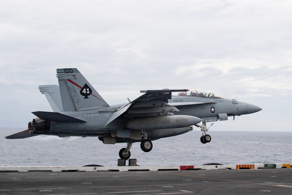 The aircraft carrier USS John C. Stennis (CVN 74) conducts flight operations