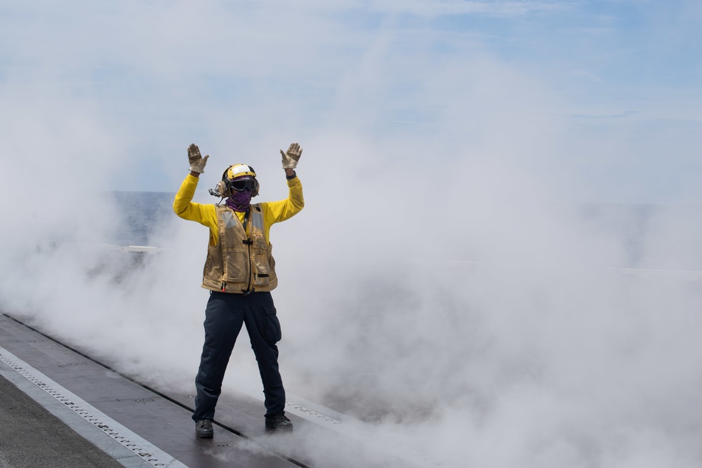 The aircraft carrier USS John C. Stennis (CVN 74) conducts flight operations