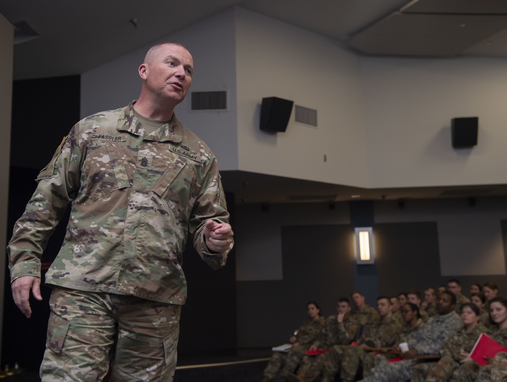 Command Sgt. Maj. Jeremiah Fassler Speaks During The U.S. Army Reserve Legal Command (USARLC) Western Region On-Site Legal Training