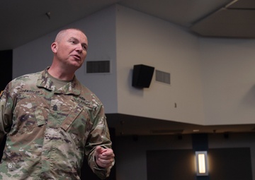 Command Sgt. Maj. Jeremiah Fassler Speaks During The U.S. Army Reserve Legal Command (USARLC) Western Region On-Site Legal Training