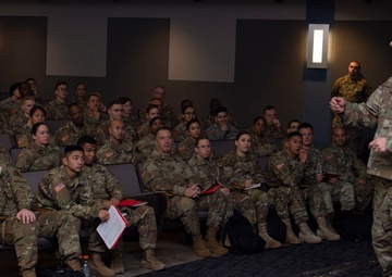 Command Sgt. Maj. Jeremiah Fassler Speaks During The U.S. Army Reserve Legal Command (USARLC) Western Region On-Site Legal Training