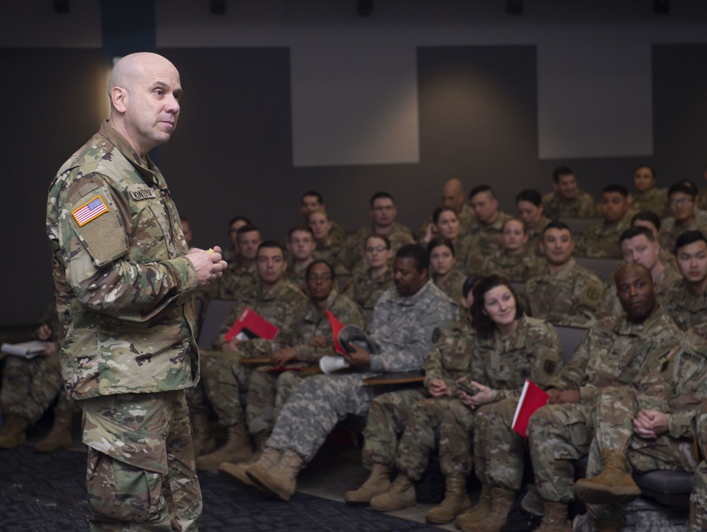 Command Sgt. Maj. Marcus Montoya Speaks During The U.S. Army Reserve Legal Command (USARLC) Western Region On-Site Legal Training