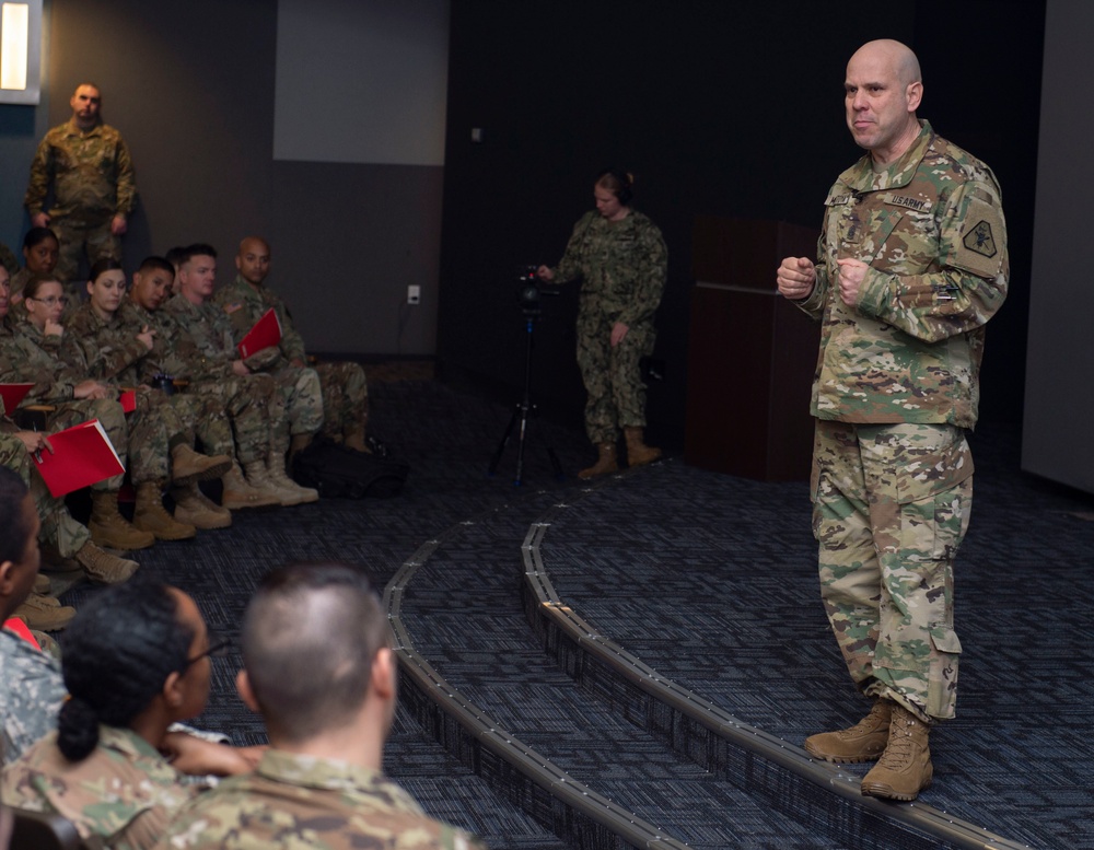 Command Sgt. Maj. Marcus Montoya Speaks During The U.S. Army Reserve Legal Command (USARLC) Western Region On-Site Legal Training