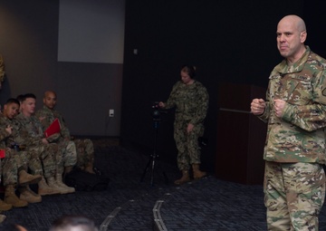 Command Sgt. Maj. Marcus Montoya Speaks During The U.S. Army Reserve Legal Command (USARLC) Western Region On-Site Legal Training