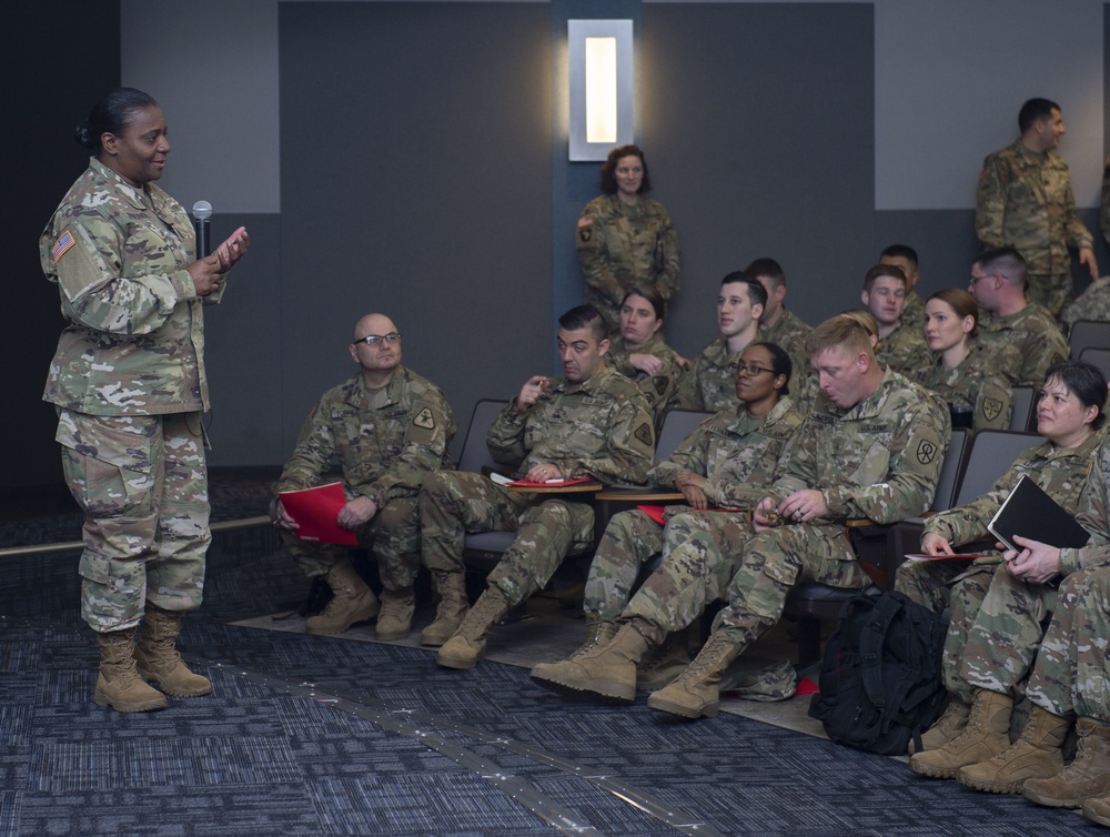 Sgt. Maj. Underwood Speaks During The U.S. Army Reserve Legal Command (USARLC) Western Region On-Site Legal Training