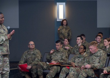 Sgt. Maj. Underwood Speaks During The U.S. Army Reserve Legal Command (USARLC) Western Region On-Site Legal Training