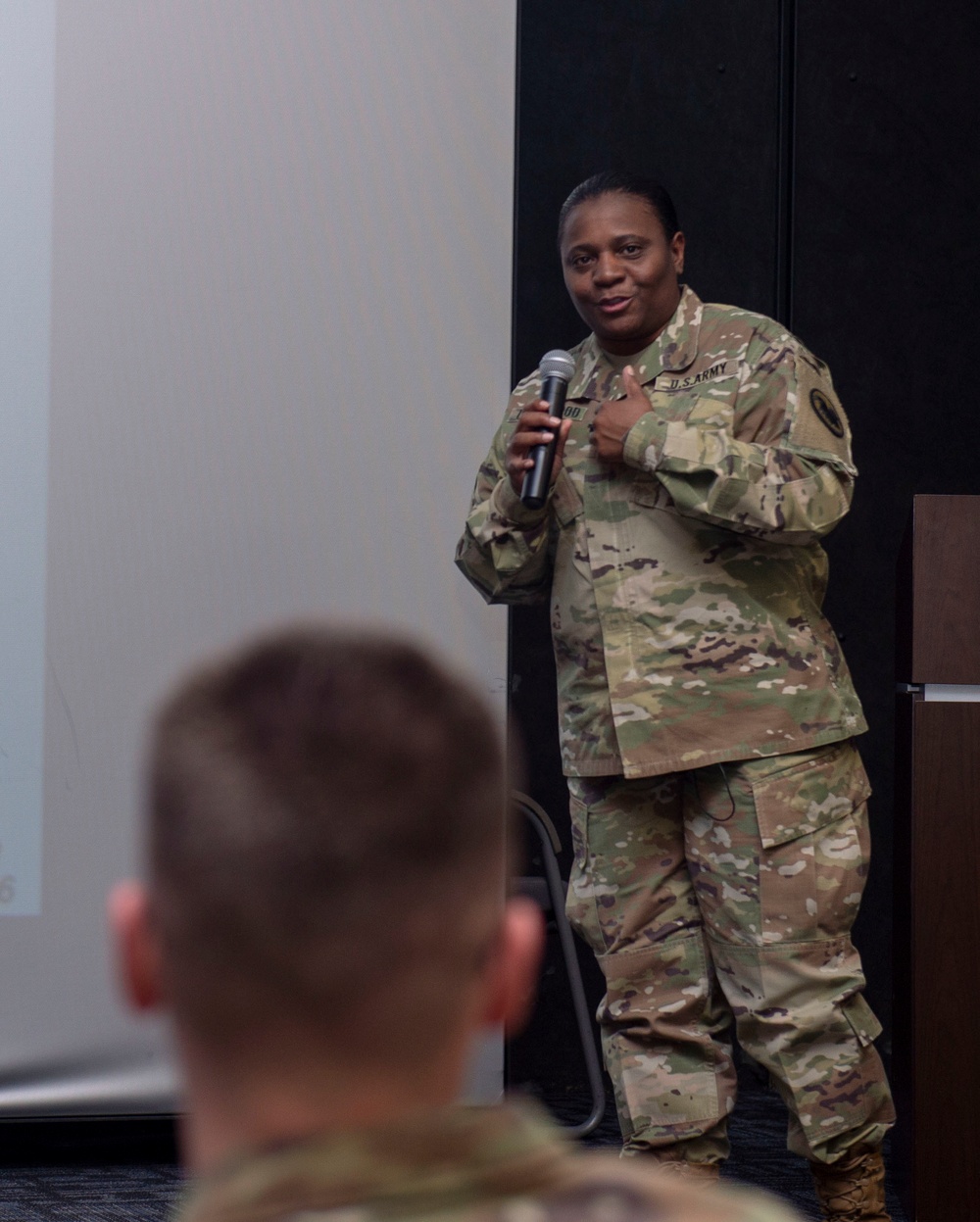 Sgt. Maj. Underwood Speaks During The U.S. Army Reserve Legal Command (USARLC) Western Region On-Site Legal Training